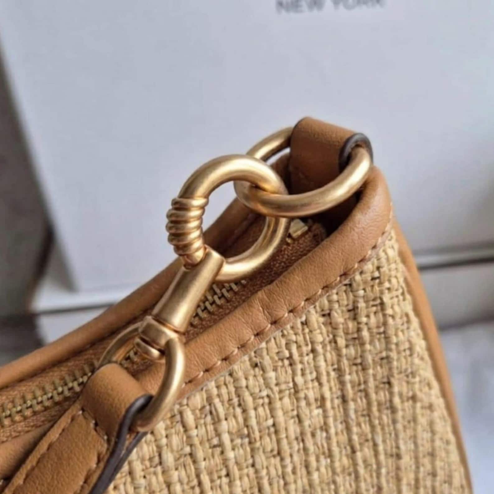 Teri Shoulder Bag | Woven Raffia With Leather Trim | Vintage Coach Beige Shoulder Purse